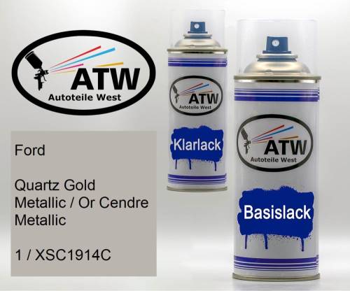 Ford, Quartz Gold Metallic / Or Cendre Metallic, 1 / XSC1914C: 400ml Sprühdose + 400ml Klarlack - Set, von ATW Autoteile West.
